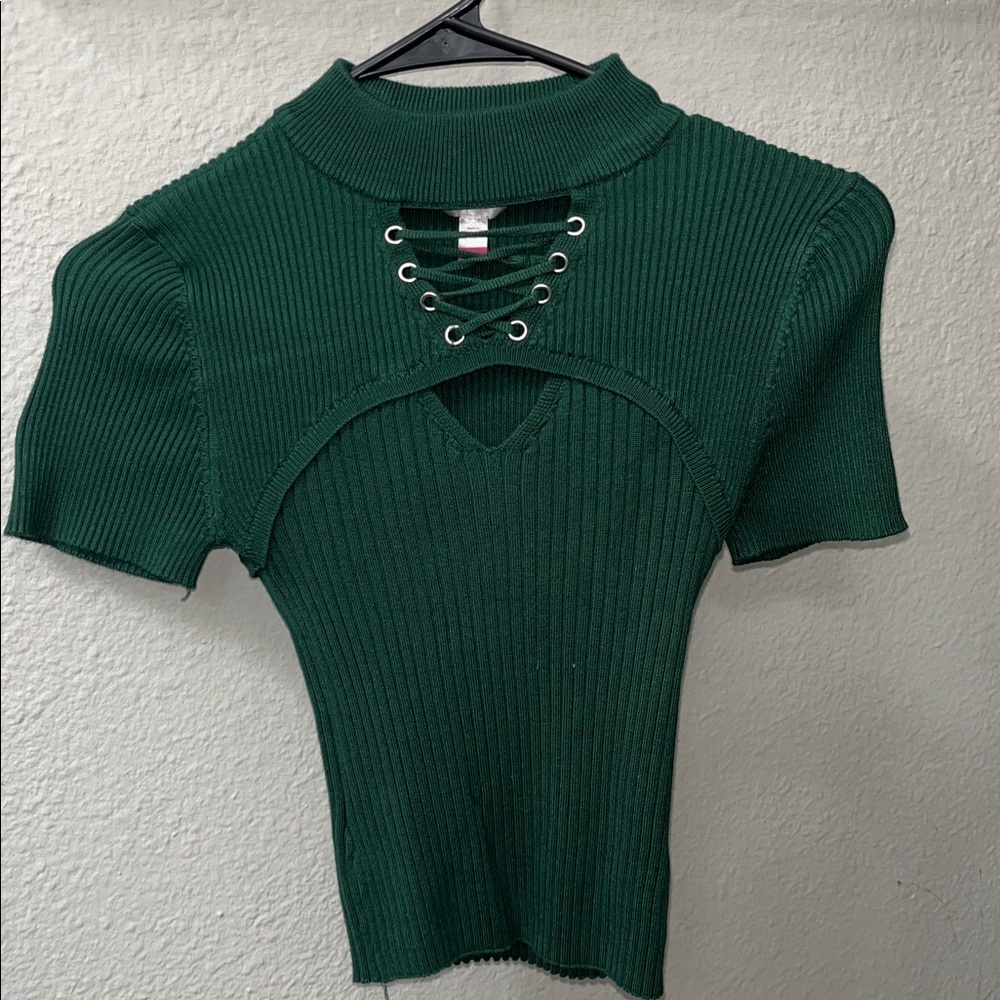 No Boundaries Forest Green Ribbed Top